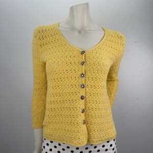 Womens Vintage Yellow Button Down Cardigan Med Handmade Cottagecore Grammacore